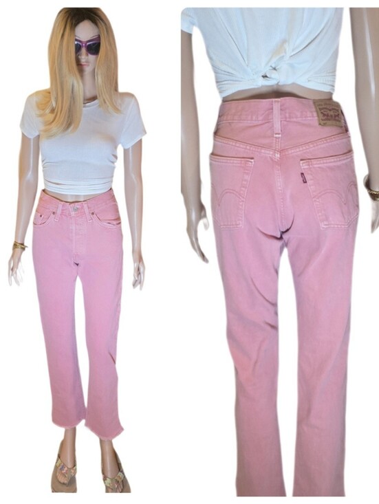 Levi's Denim - Levi's 501 Cropped Straight Leg Jeans Scraped Pale Mauve Pink 24x30 EUC
